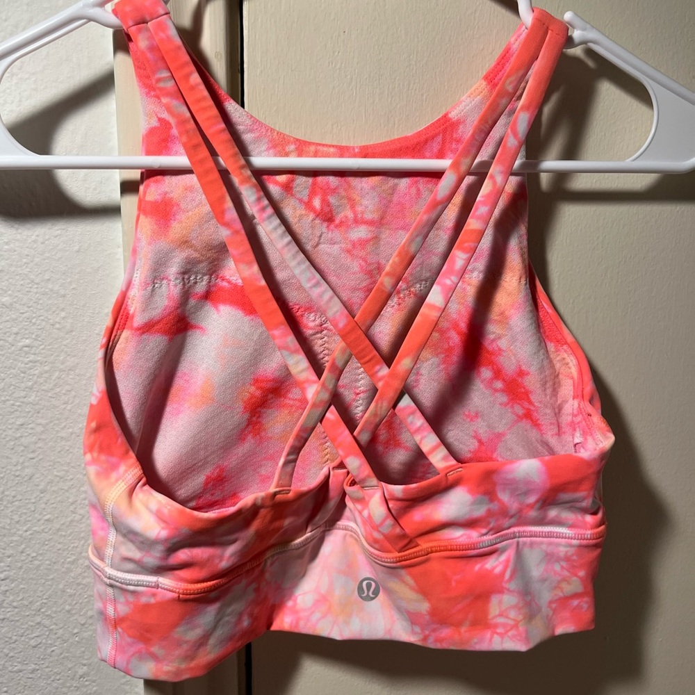 Lululemon High Neck, Tie Dye Sports Bra. Size 6. White Orange & Pink.